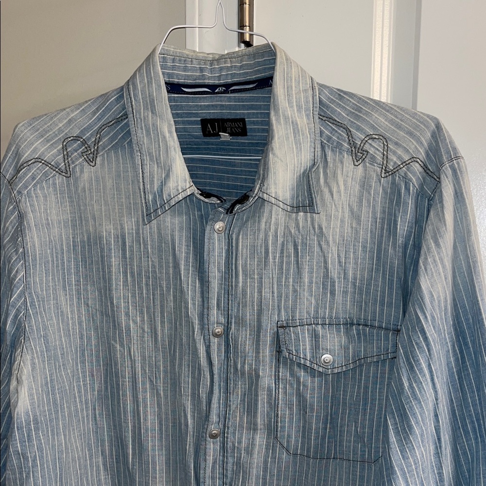 Armani Jeans Light Blue Striped Shirt. READ. - Picture 6 of 10